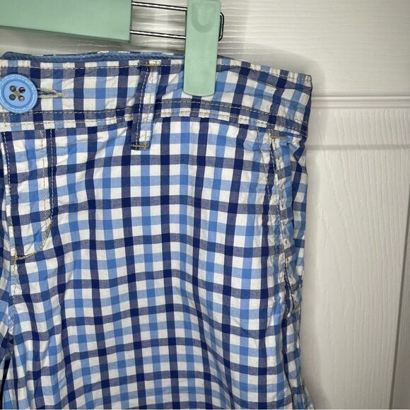 American Eagle Outfitters White Blue Plaid Roll Tab Bermuda Cotton Shorts Size 8 - Picture 5 of 10